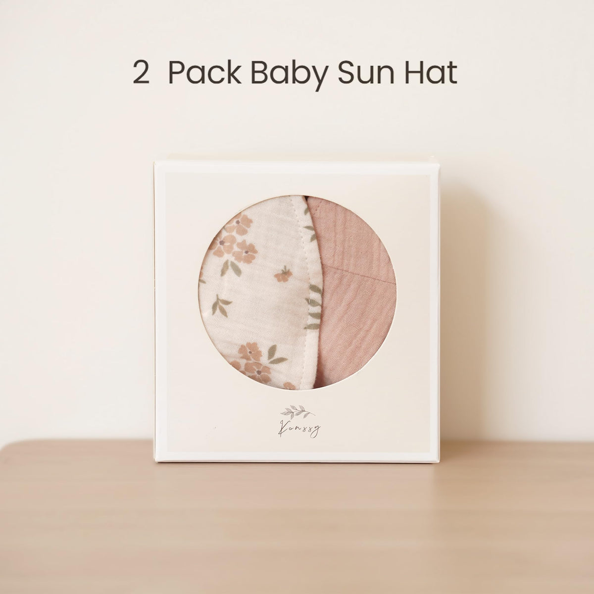 Konssy 2 Pack Muslin Baby Sun Hat UPF 50+ Sun Protection Baby Bucket Hat Summer Beach Hats with Wide Brim for Boys & Girls