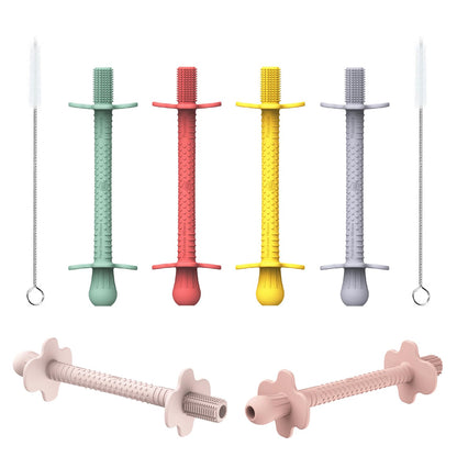 6-Pack Silicone Teething Tubes for Babies 6-12 Months, BPA-Free Non-Choking Teether Sticks Toys, Teething Relief Chew Straws for Infants & Toddlers, Baby Gifts (Rose Pink Lavender Mint Yellow Red)