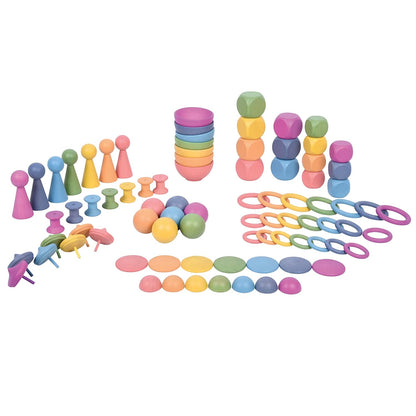 TickiT Rainbow Wooden Super Set | Set of 84 | 12 Shapes | 7 Colors | Loose Parts Play Set for Babies and Toddlers 10m+ | Inspire Curiosity and Open-Ended Play