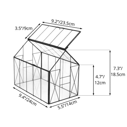 NCYP Geometric Glass Terrarium with Lid for Succulent, Small Cactus - Handmade Clear Closed House Shape Box - Home Indoor Tabletop Garden Decor, Black 9.4" x 5.5" x 7.3" (No Plants)