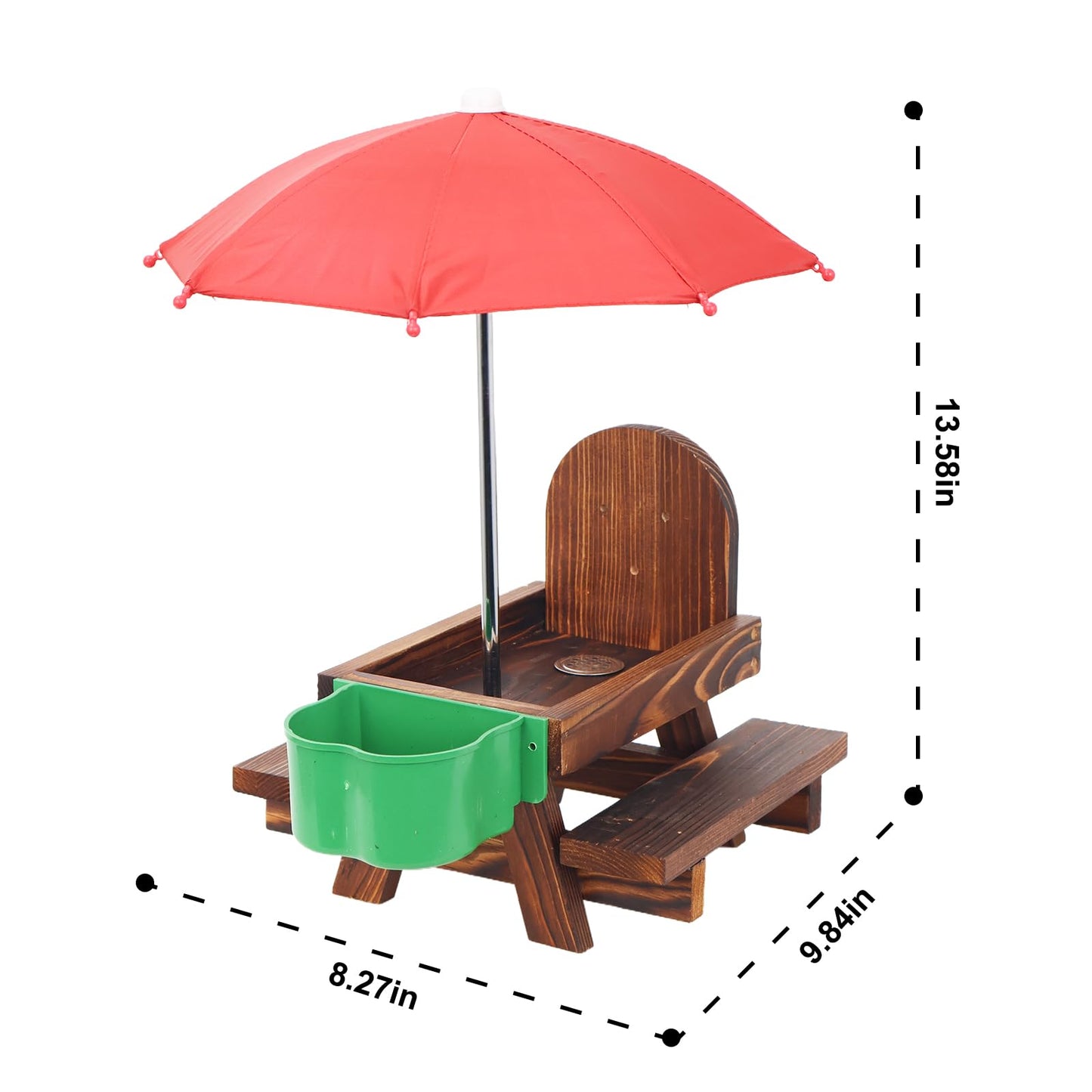 Vigormar Squirrel Feeders for Outside, Squirrel Picnic Table with Water Bowl, Corn Cob Holder and Umbrella, Squirrel Feeder with Ground Stake for Garden, Yard and Outdoor(Dark Brown)
