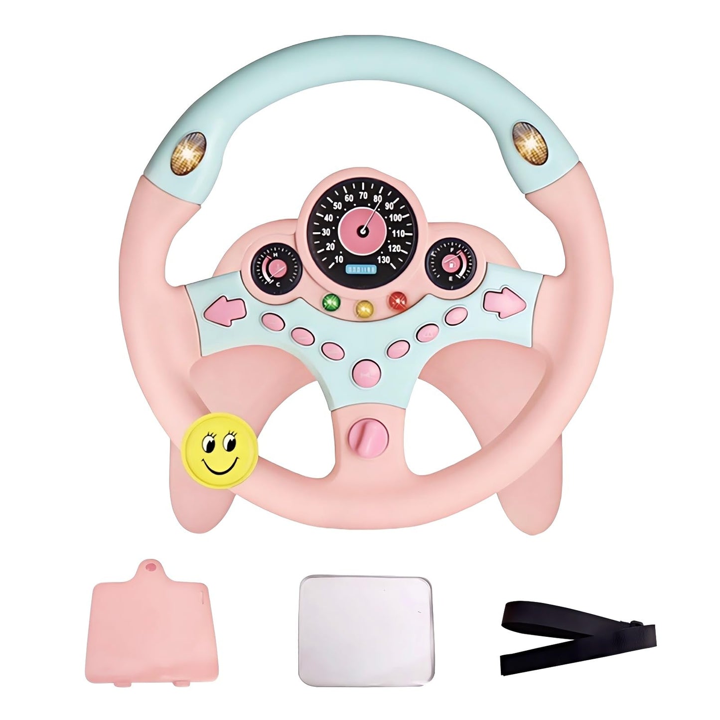 YIYZAOF Kids Steering Wheel Toy for Car Backseat with Light and Music,Suction Cups Base-Interactive Simulated Driving Steering Wheel Toy for Toddlers Boys Girls,Pink