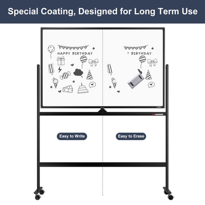Dry Erase Whiteboard Easel on Wheels - TANKEE 48" x 32" Large Double Sided Mobile Whiteboard, Reversible Magnetic Rolling White Board for Home Office Classroom, Flip Chart Holders and Paper Pad