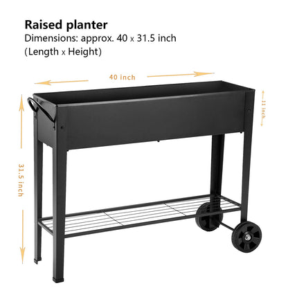 VEOAY Piksedo Raised Garden Bed, Elevated Planter Metal Plant Box with Wheels with Legs Standing Garden Stand Drainage Holes Frosted Black