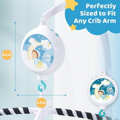TINITIGIES Crib Mobile Motor - Baby Mobile Spinner Box with 3 Modes (Turn & Music, Turn Only, Music Only) Plays 12 Piano Lullabies (30 Min Auto Off) - Holder for DIY Clamp Mobile