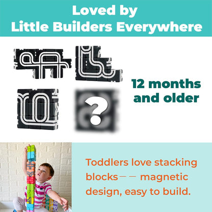 QBI Magnetic Baby Toys 0-6-12 Months | Black and White Baby Cards Newborn Toys High Contrast Flashcards & Magnetic Cubes | Visual Stimulation Montessori | Baby Essentials (9 Pieces)