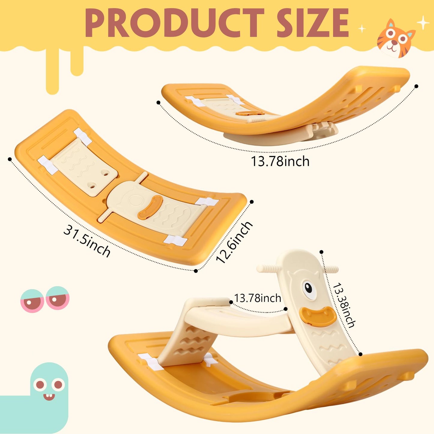 Motionchic Rocking Horse for Toddlers Kids 3 in 1 Wobble Balance Board 3-5 Year Old Rocker Balance Board Baby Rocking Toy with Pedal Backrest Birthday Gift Open Ended Learning Toy for Girl and Boy