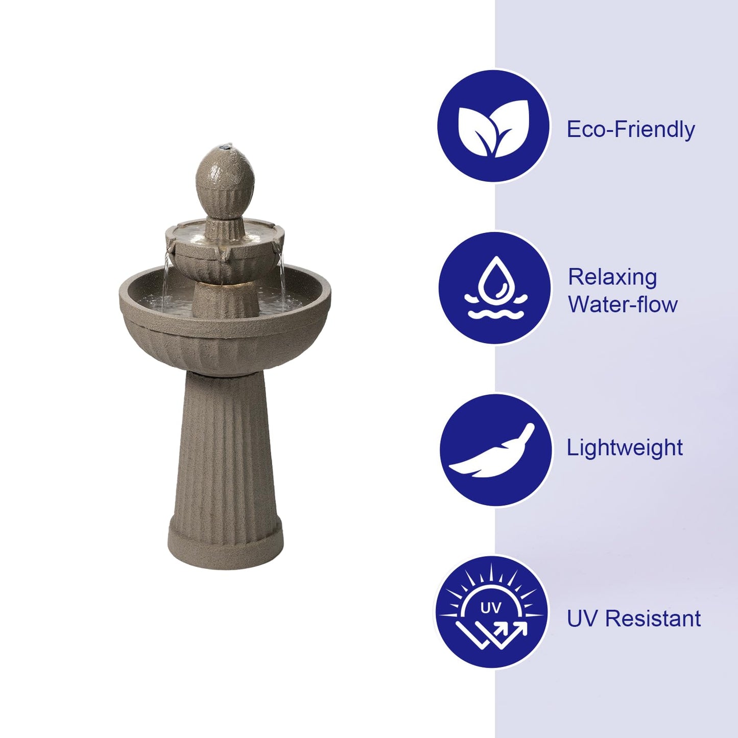 Puulye 37.80” H Outdoor Water Fountain Made with Eco-Friendly Recyclable Materials, Polyethylene Cascading Waterfall Water Fountain Outdoor, Garden Decor with LED Light for Patio, Backyard (Andesite)