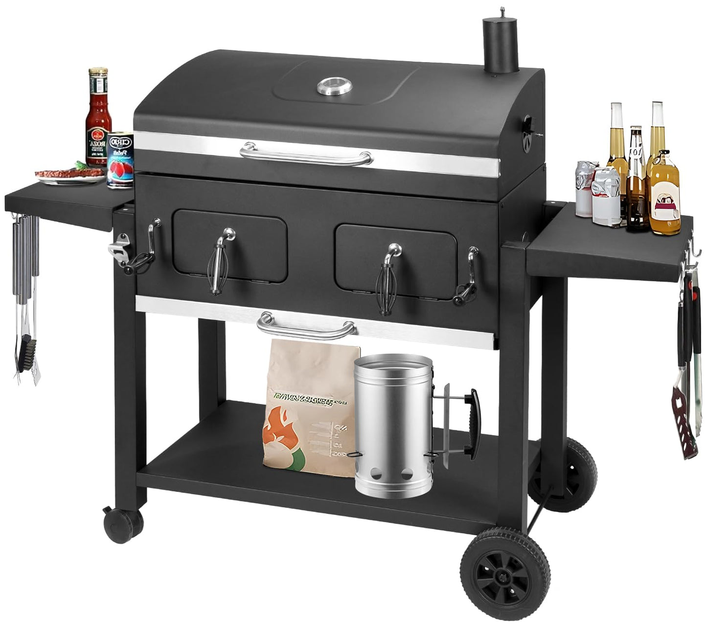 Charcoal Grill Outdoor BBQ Grill, Extra Large Cooking Area 794 Square Inches with Two Individual & Adjustable Charcoal Tray, Foldable Side Tables for Outdoor Cooking Backyard Camping Picnics By DNKMOR