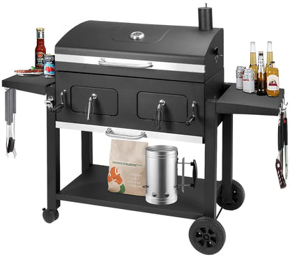 Charcoal Grill Outdoor BBQ Grill, Extra Large Cooking Area 794 Square Inches with Two Individual & Adjustable Charcoal Tray, Foldable Side Tables for Outdoor Cooking Backyard Camping Picnics By DNKMOR