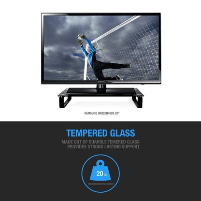 Eutuxia Type-S Black Tempered Glass Monitor Stand, TV, Laptop, Computer, All-In-One Desktop, Printer Riser [21.75 x 8.25 x 3.25 Inches]