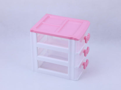 Pink 3-Tier Desk Organizer for Girls – Compact Plastic Storage Box for Makeup, Jewelry, School Supplies & Art Crafts – Cute Desktop Tidy for Bedroom Vanity or Dorm Room (Classical)