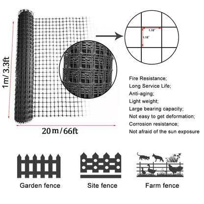 Plastic Fence Animal Barrier,3.3x66ft [Heavy Duty] Outdoor Safety Snow Plastic Fencing Roll Temporary Fencing,Reusable Garden Netting for Construction Dog Rabbits Chicken (Black)