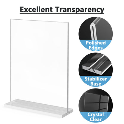 MaxGear 8.5x11 Acrylic Sign Holder 3 Pack, Clear Table Menu Display Stand Plastic Document Paper Holder Double Sided T Shape Sign Frame for Store, Restaurant, Hotels, Office