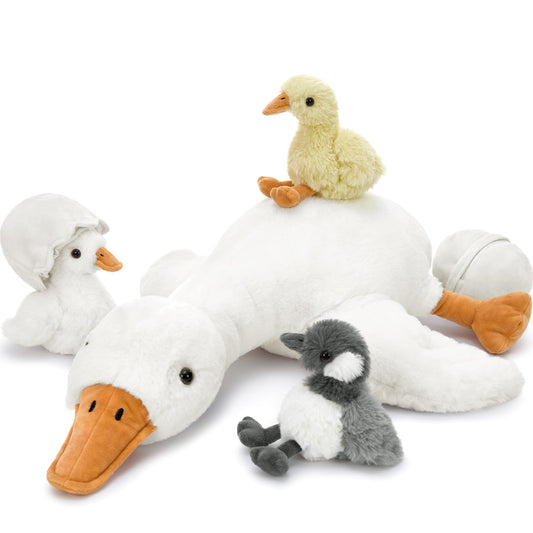 Tezituor Goose Stuffed Animal with Babies&Eggs, 23.6" Large Goose Plush Hugging Pillow Soft Swan Plushies Toys Birthday Christmas for Kids Boys Girls