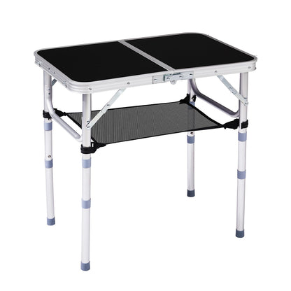 LeTinn 2ft Folding Camping Table Portable Picnic Table with 3 Adjustable Heights (10.51"/18"/27.55"), Lightweight Aluminum Outdoor Table for BBQ, Camping, Cooking, Black