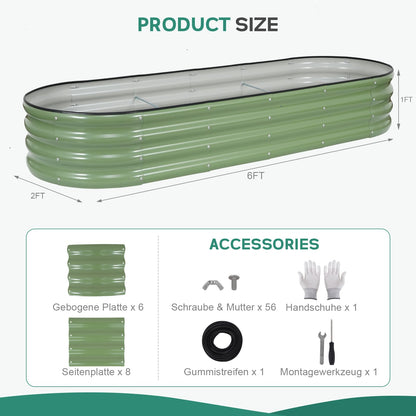 BIRDSINYARD Galvanized Raised Garden Bed - 6×2×1ft Planter Raised Beds for Gardening | Oval Metal Garden Planter Box with Safety Edging and Gloves for Vegetables Fruits and Flower OliveGreen