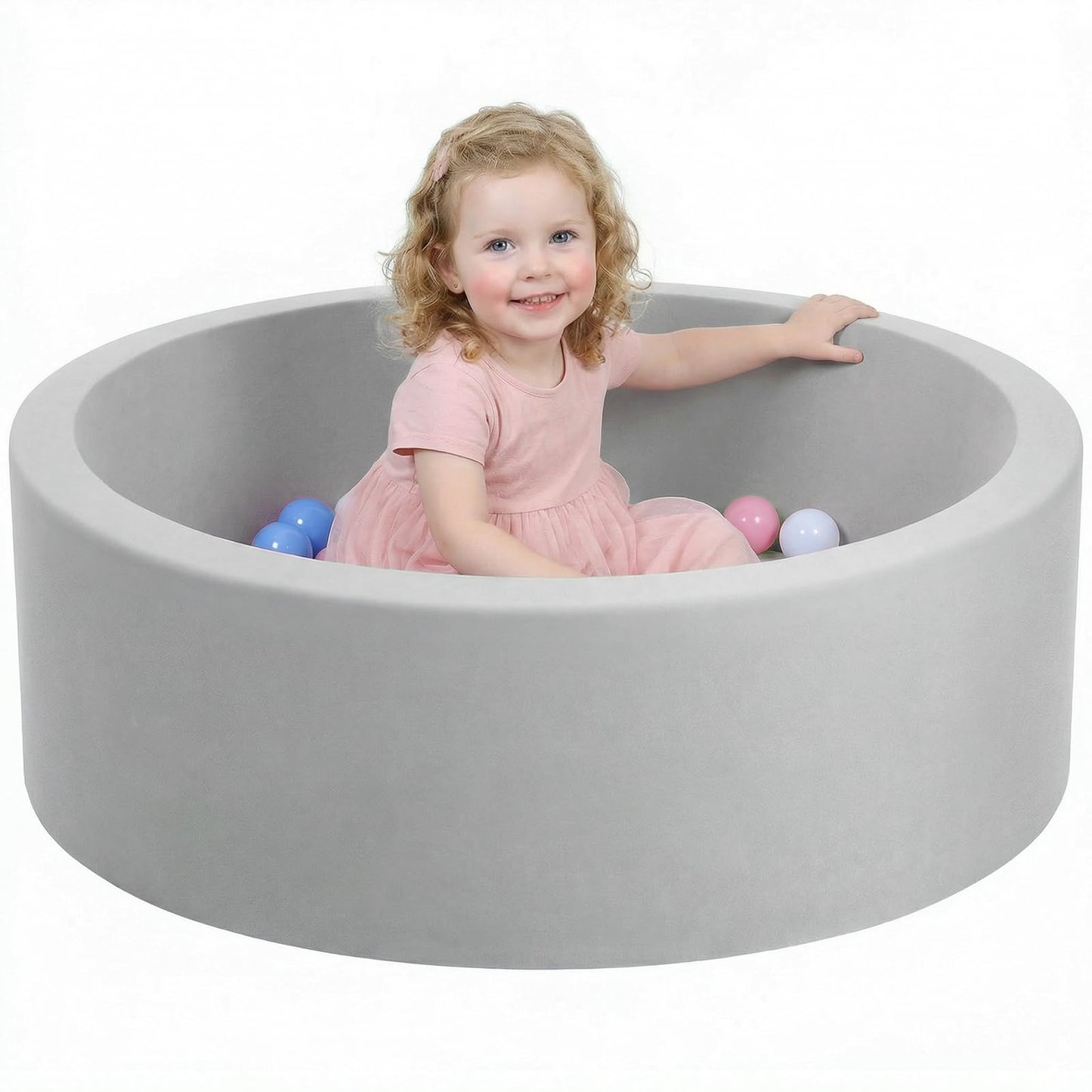 Wilwolfer Foam Ball Pit for Toddlers, Large Baby Ball Pit for Babies with Soft Memory Sponge, Indoor Outdoor Baby Playpen, Kids Play Ball Pool, Gift Toys for Infants Boys and Girls (Gray, NO Balls)