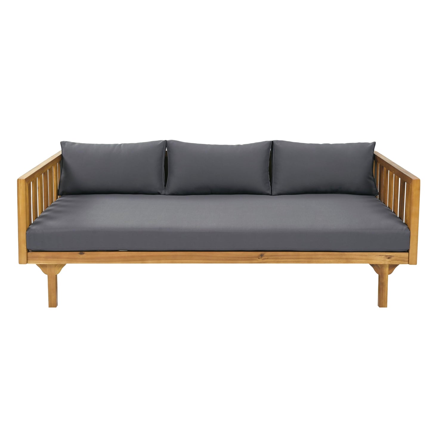 Christopher Knight Home Claremont Patio Sofa and Coffee Table Set, 2 Piece Outdoor Patio Furniture Set with Cushion, Acacia Wood 3 Seater Outdoor Sofa Daybed and Coffee Table Set, Teak+Dark Grey