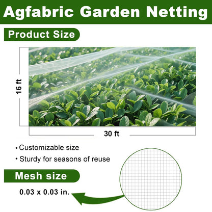 Agfabric Garden Netting 16'x30' Insect Pest Barrier Bird Netting for Garden Protection,Row Cover Mesh Netting for Vegetables Fruit Trees and Plants,White