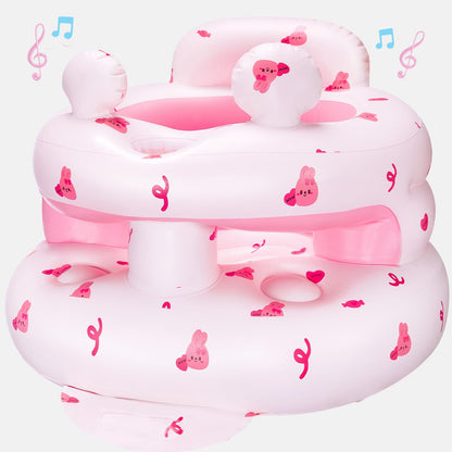 Inflatable Baby Seat for Babies 3-36 Months，[Squeaky Sound & Anti-Fall Design] Inflatable Chair with Sound-Making Ears, Baby Seat for Sitting-Up Practice, Built-in Air Pump (Pink Bunny)