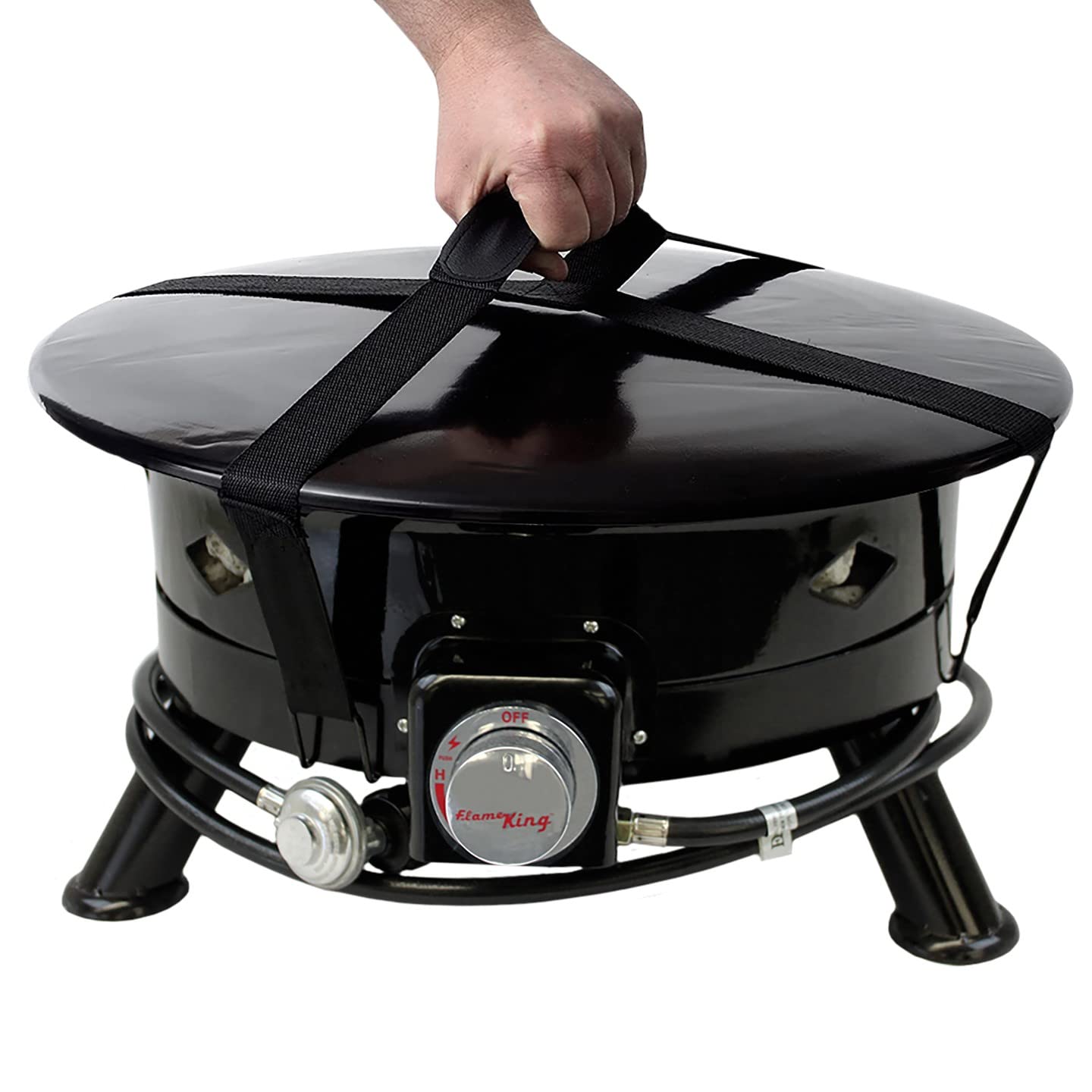 Flame King Smokeless Portable Propane Fire Pit Bowl, 24 inches, 58K BTU with Propane Grip Scale, Self Igniter, Cover, & Carry Straps for RV, Camping, & Outdoor Living