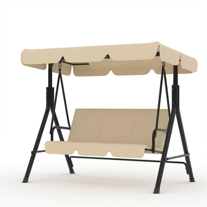 Garvee Outdoor Porch Swing with Adjustable Canopy, 3-Seat Patio Swing Chair with Stand, Heavy Duty Outdoor Swing for Adults, Metal Frame Patio Swing for Garden, Backyard & Poolside,Khika