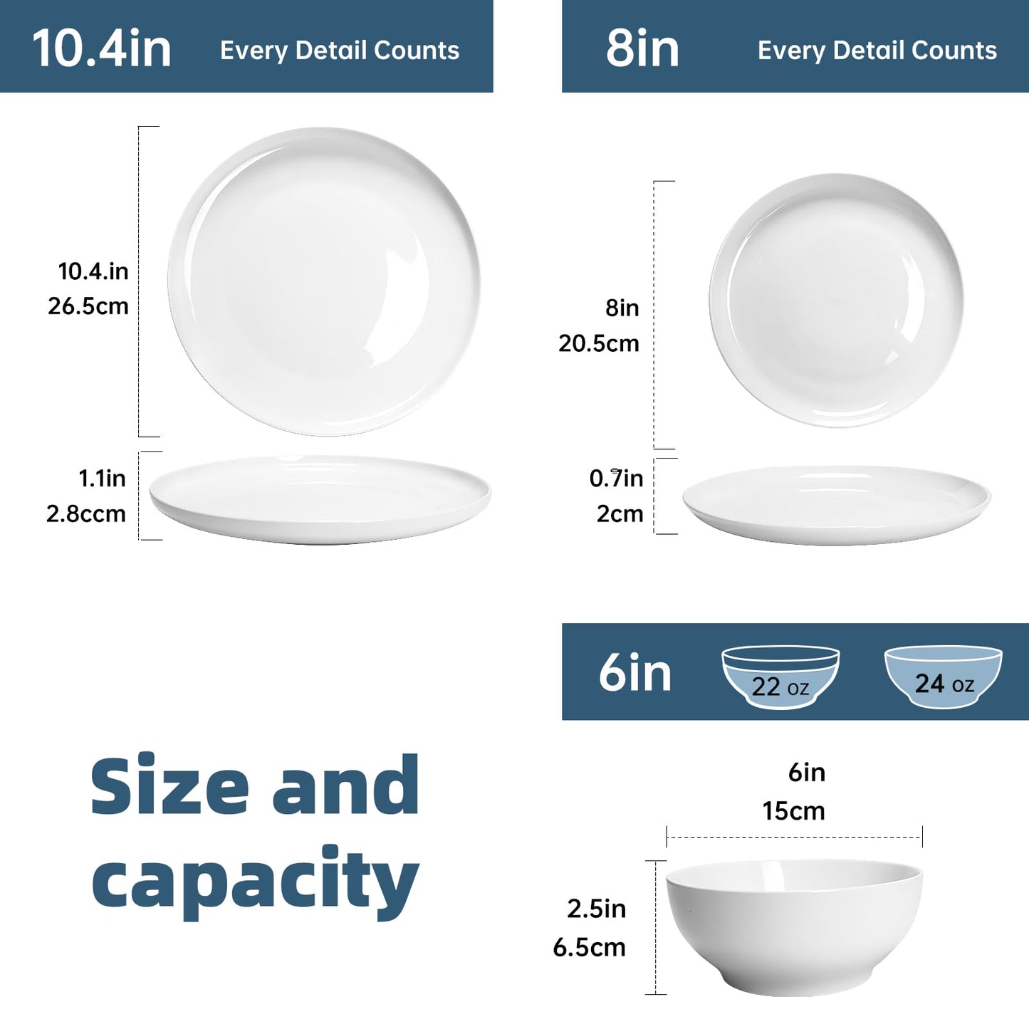 Anveena Dinnerware Set for 4, 12 Piece Plates and Bowls Set, White Porcelain Dish Set Microwave Safe Dishwasher Safe Chip Resistant for Everyday Dining
