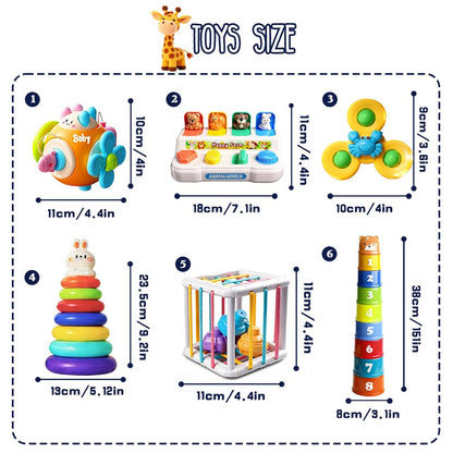 Caiery 6 in1 Baby Toys Montessori Toys for 1 Year Old Boys Girls 1st Birthday Gifts, Brian Sensory Toys for Babies Early Educational Baby Travel Toys for Toddler Age 1-2