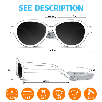 RIVBOS Baby Aviator Wrap Polarized UV400 Sunglasses - Soft Frame with Secure Strap for Toddler,Infant and Newborn (0-18 Months) Black&Grey Lens RBK068