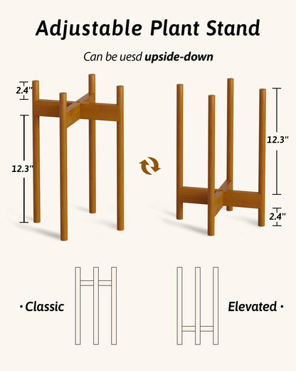 GENTINGBRO Adjustable Plant Stand Indoor, Bamboo Plant Stand Fits 8 9 10 11 12 Inches, Small Corner Planter Holder for Indoor Plants, Single Floor Plant Stands for Living Room Balcony, Light Brown Tall