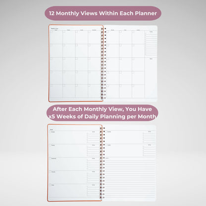 Merely Home | Undated Yearly, Daily, Weekly, Monthly Planner | 8.25" x 11.75" | To Do List Notebook for Work | Simple Design | Multiple Layouts | Academic Planner and Organizer Notebook (Navy, Yearly Planner - Portrait)