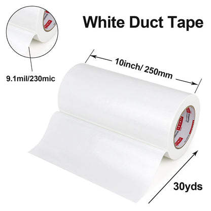 JIALAI HOME 10" Wide White Duct Tape, Heavy Duty Waterproof Tape 10 Inches x 30 Yards, 9 Mil, Strong, Flexible, No Residue, UV Resistant for Crafts & Home Improvement