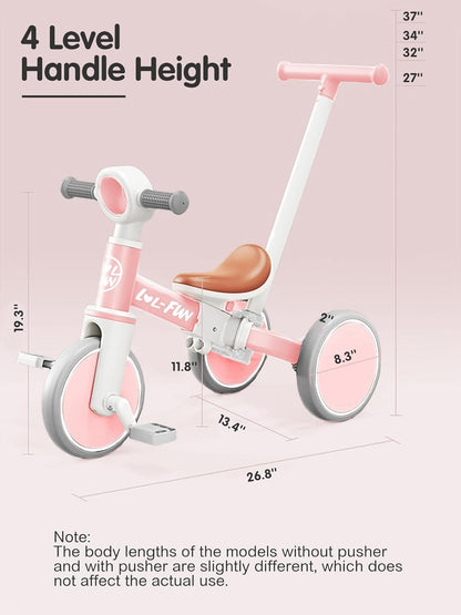 LOL-FUN Tricycle for Toddlers 1-3 Years Old Riding Toy, 5 in 1 Baby Balance Bike 2 Year Old Boys Girls with Parent Steering Push Handle
