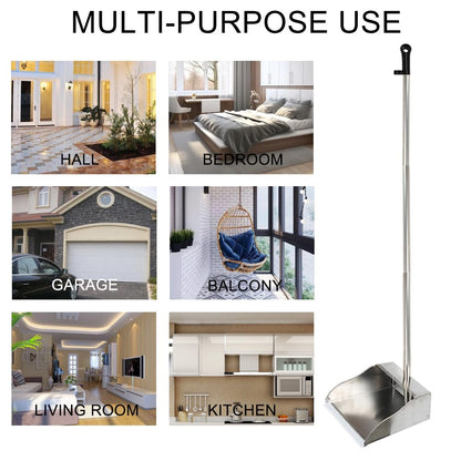 Stainless Steel Dustpan Metal Dustpan with Handle Heavy Duty Dust Pan Upright Dust Pan for Home Office Lobby