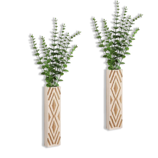 PEEOHMGZ Wall Planter for Indoor Plants, 2 Pack Geometric Hanging Planter, Wood Wall Vase for Decor Artificial Flower Plants, Boho Wall Decor for Living Room, Bedroom (Light Color)