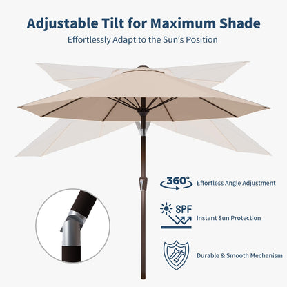Patio Kingdom 9FT Patio Umbrella with Fiberglass Ribs, Outdoor Market Table Umbrella with Crank and Tilt, UV Resistant Waterproof Canopy for Patio, Garden, Deck, Pool, Beige