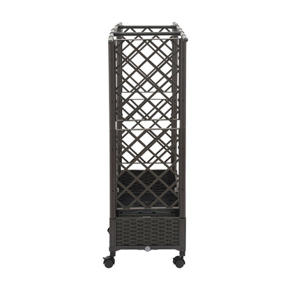 Tapischion Planter Garden Box with Trellis, 6 Wheels & Hanging Rods - 80cm Large Vertical Gardening Box for Balcony, Patio, Outdoor Brown