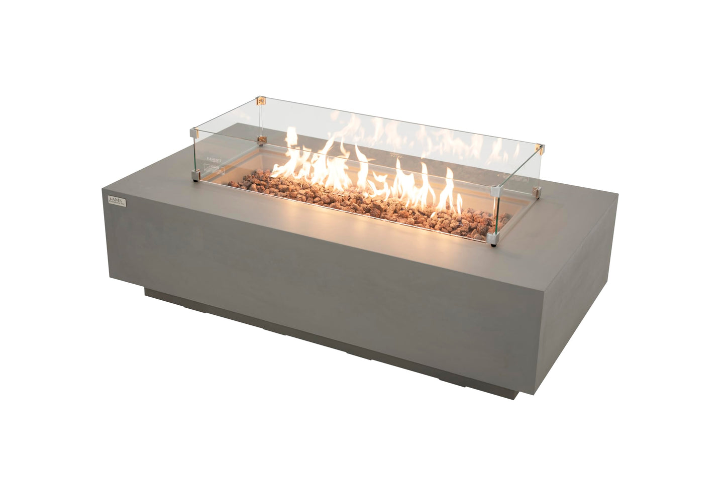 AMS Creations | Madison 60" Bundle Rectangular Natural Gas Outdoor Fire Pit Table | Light Gray Concrete GFRC | Smooth Texture or Surface | Electronic Ignition | Outside Backyard Fireplace
