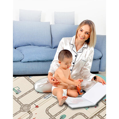 Baby Play Mat for Floor 79 x 71”Reversible Foldable Foam Extra Large Thick Foam Playmat Babies Waterproof Crawling Mat for Infants Toddlers and Kids Indoor Outdoor Use (Car and Animals)