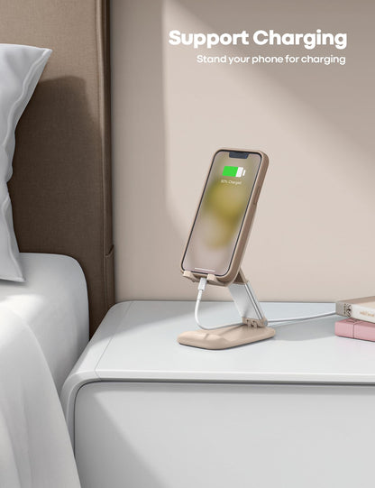Lamicall Khaki Phone Holder for Desk - Cellphone Stand Khaki Desk Accessories Desktop Office Must Have Compatible Gifts for iPhone, 4-8'' Smartphone