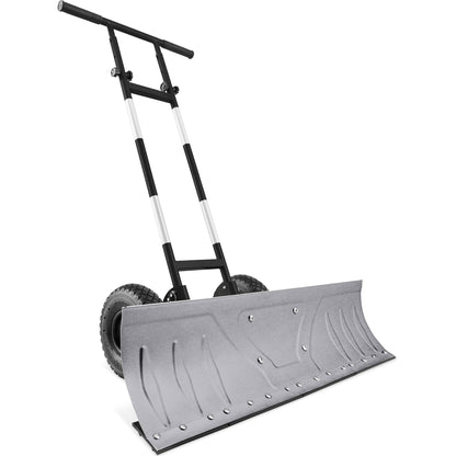 Best Choice Products 36in Galvanized Blade Heavy-Duty 2-Wheel Snow Pusher Hand Plow for Snow Removal w/Wheels, Adjustable Handle, Blade Angle - Silver