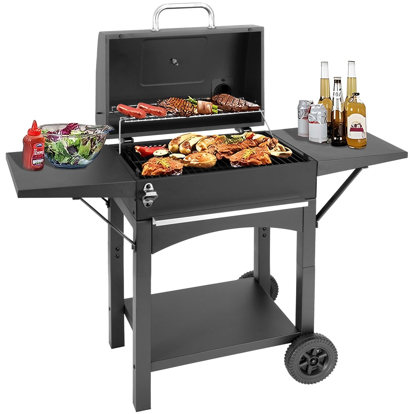Kendane Charcoal Grill with Side Shelf, 353 Sq.Inch Cooking Area,Large Smoker Barbecue Grill with Warming Rack,Outdoor BBQ Grill with Charcoal Tray for Yard, Camping, Picnic