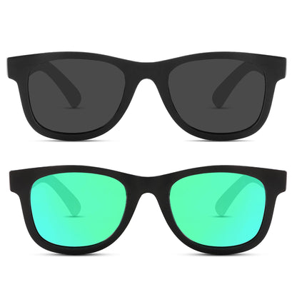 Hycredi Flexible Bendable Baby Polarized Sunglasses with Strap for Newborn Infant Boys Girls Age 0-18 Months-Matte Black/Grey+ Black/Green Mirror