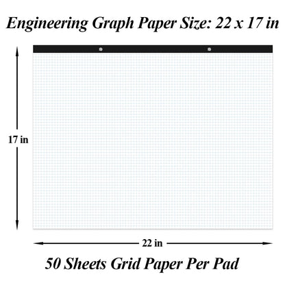 Large Engineering Graph Paper - 22" x 17" Grid Paper, 50 Sheets/100 Pages, 4"x4" Blue Grid Paper Pad Giant Drafting Pad Sketching Graph Paper for Engineer Architect Designer Mathematician Draftsman