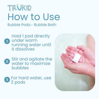 TruKid Bubble Podz Bubble Bath for Kids, Toddlers, & Babies, Tear Free Gentle & Refreshing Bath Bomb for Sensitive Skin with Natural Moisturizers, Non-Toxic, pH Balanced, Vanilla Scent (24 Podz)