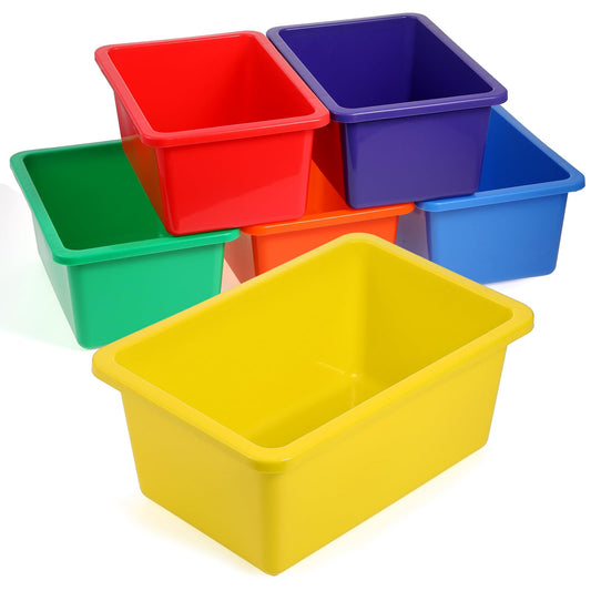 Caeuiciw 6 Pack Small Cubby Bin Storage Bins, Multi-Purpose Plastic Storage Bins, Stackable Organizer Storages Cubbies for Home, Nursery, Playroom, Classroom, Assorted Colors