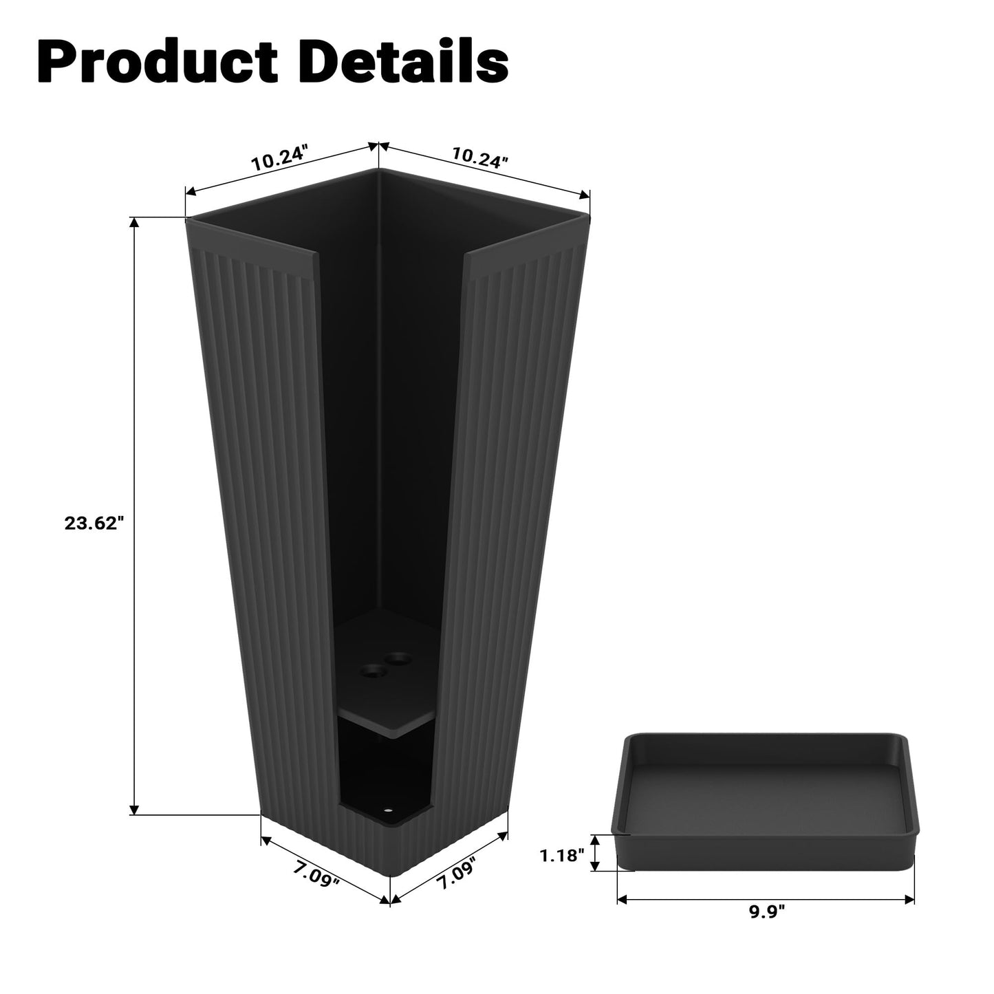 seethmi Tall Planters for Outdoor Plants Set of 2, 23.6" Large Taper Flower Plant Pots with Drainage Hole and Drainage Trays, Weather-Resistant Plastic planters for Patio, Porch, Garden, Black