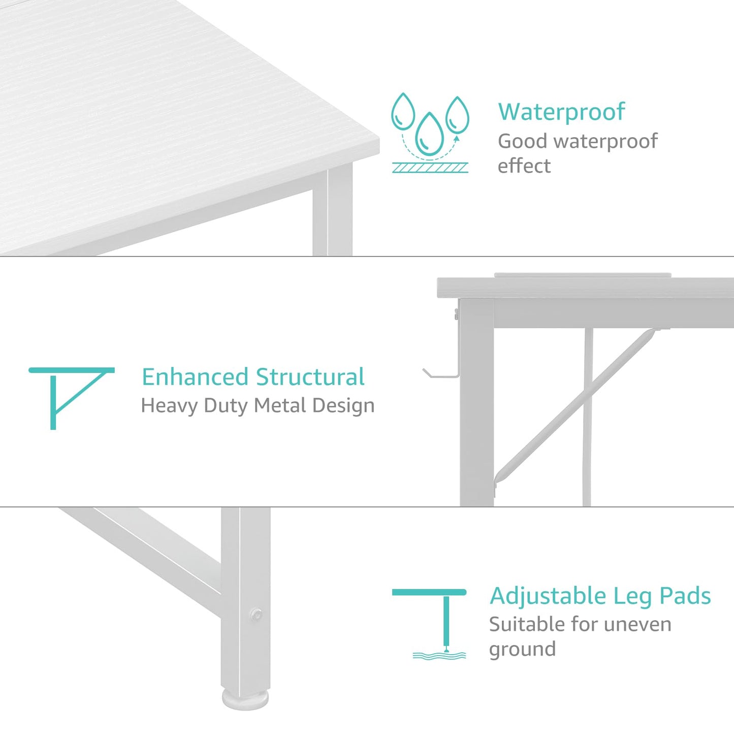 Lufeiya White Computer Desk with Power Outlet, 55 inch Teen Study Table Home Office Work Writing Gaming Desks with Charging Station Outlets Built in, White
