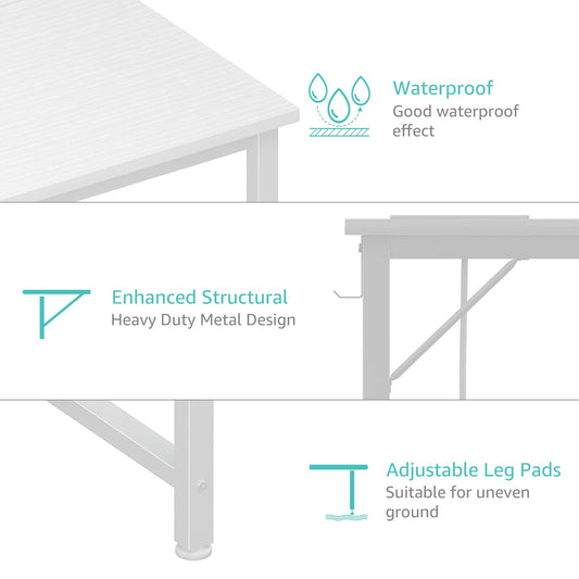 Lufeiya White Computer Desk with Power Outlet, 55 inch Teen Study Table Home Office Work Writing Gaming Desks with Charging Station Outlets Built in, White